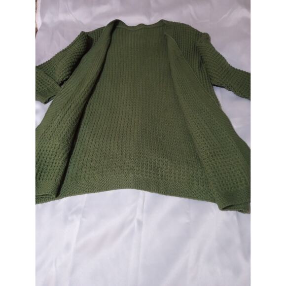 Women's Olive Green Over Sized Chunky Waffle Knit Long Sleeve Cardigan Size XL - Picture 5 of 10